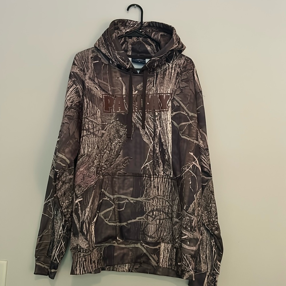 Payday Camo Sweatshirt with coozie can holder and opener. Men Large J America